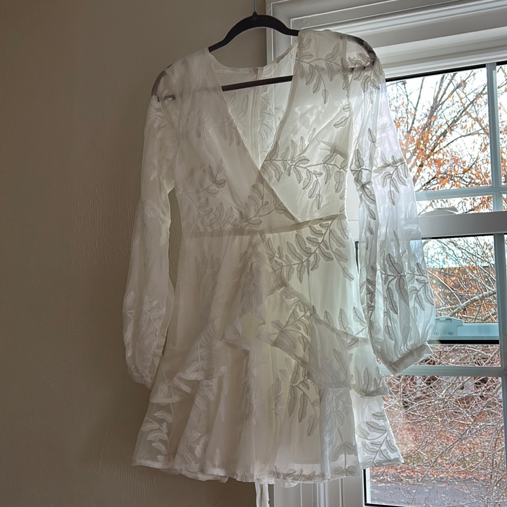 White lace dress- perfect for engagement or rehearsal dinner